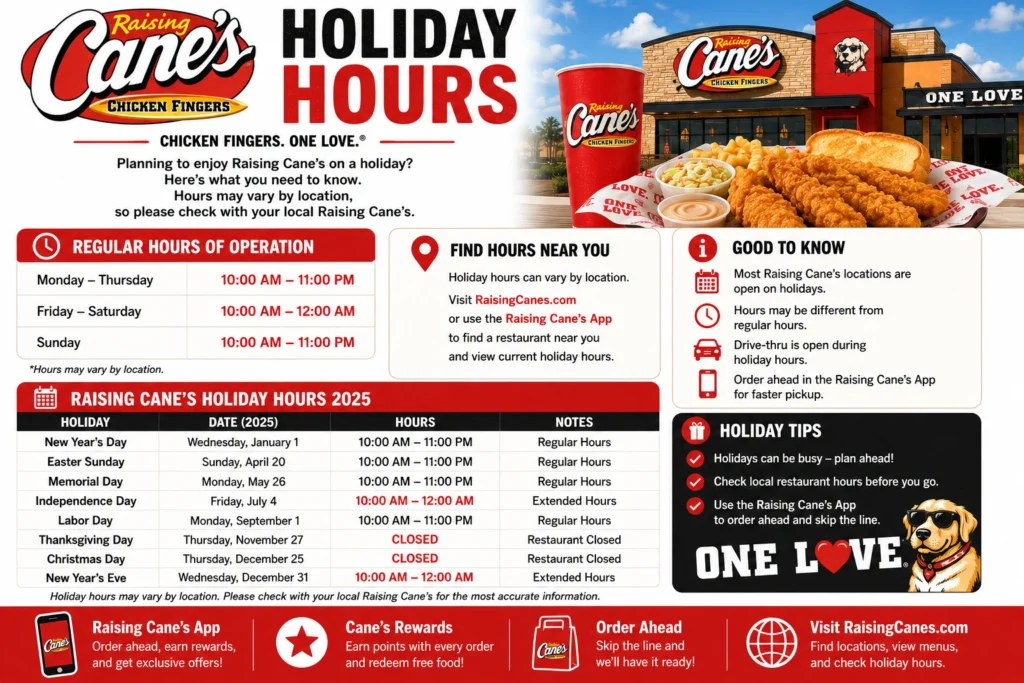 Raising Cane’s Holiday Hours 